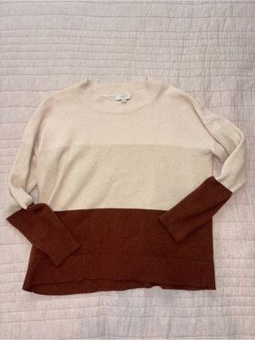 LOFT Two-Tone Crewneck Sweater in Cream and Rust Brown